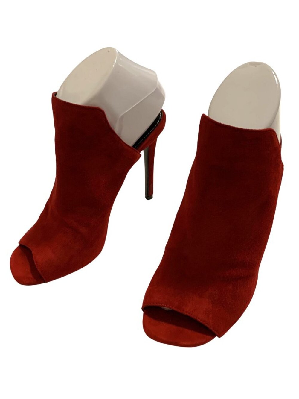 Steve Madden Womens 7.5M Red Suede Peep Open Toe Stiletto Sooki Heels